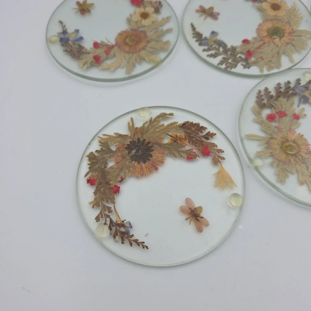 Vintage Pressed Wild Flower Coasters Set Of 8 Boho Cottage Core 4